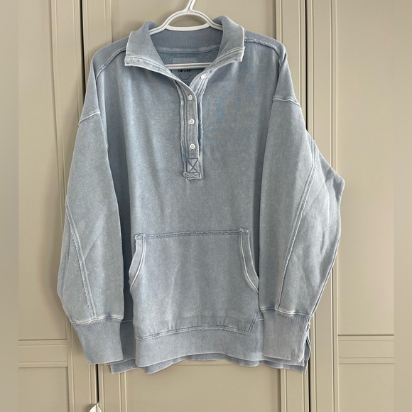 NWT Aerie Vintage Popover Polo Oversized Sweatshirt in “Cloud Wash” - Picture 5 of 14